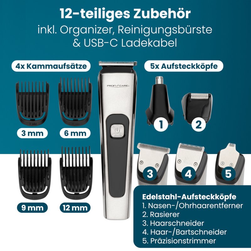 PROFI CARE tondeuse cheveux et barbe PC-HSM_R, 5-en-1, batterie lithium-ion, écran LED